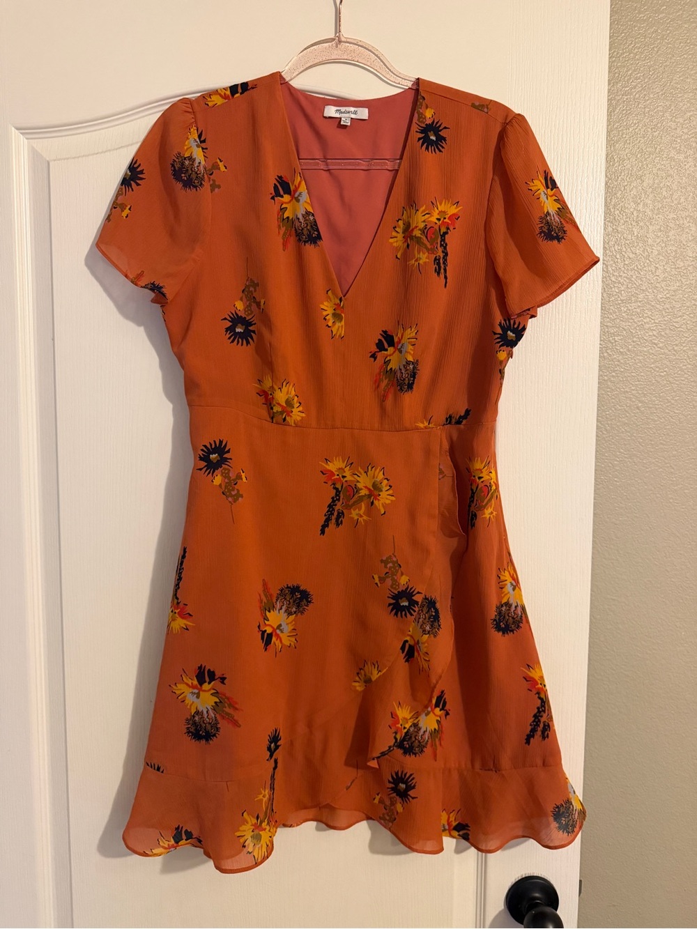 Madewell Rust Floral V-Neck Mini Dress